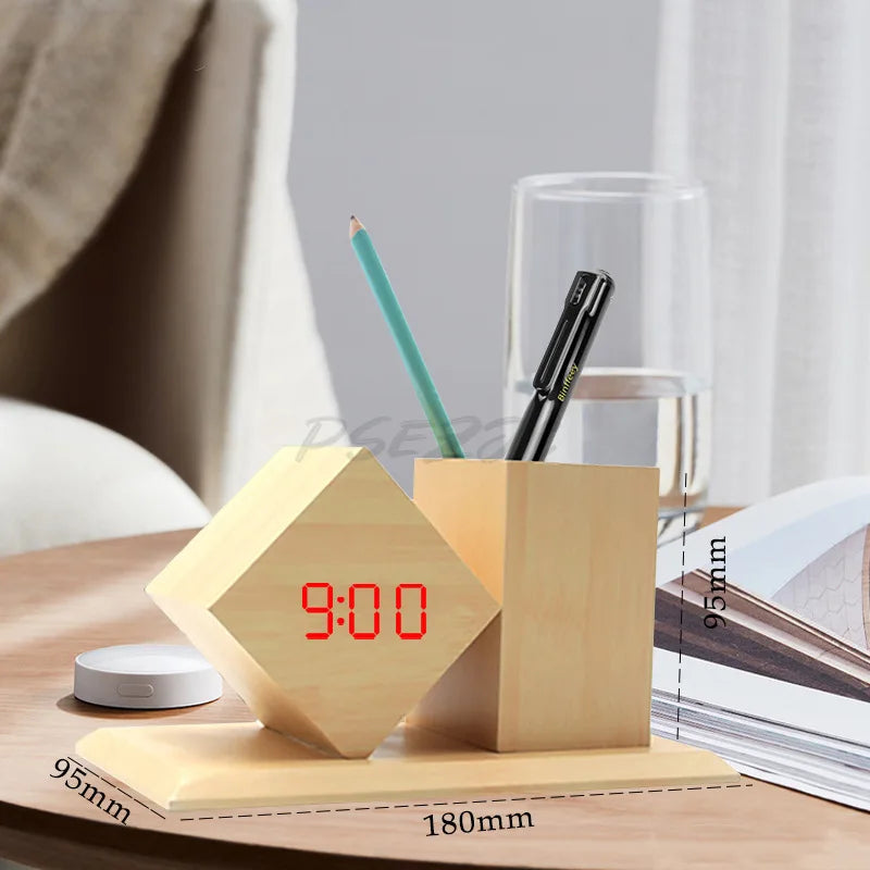 Sedora Lumen Wooden Clock & Pen Organizer - view 2