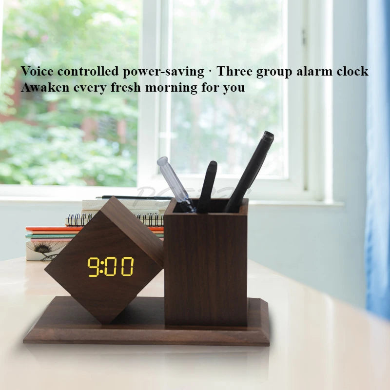 Sedora Lumen Wooden Clock & Pen Organizer - view 5
